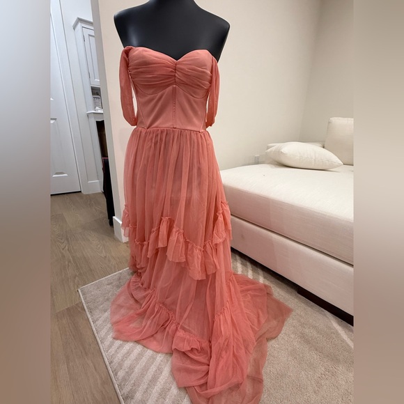 Lulu's Strapless Coral Dress - Picture 2 of 6